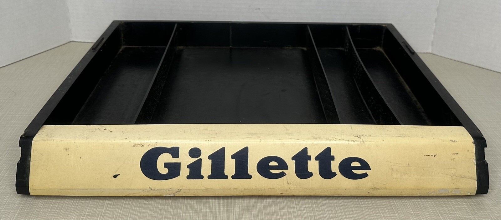 Vintage GILLETTE Razor Store Counter Top Advertising Display Case Wood No Glass