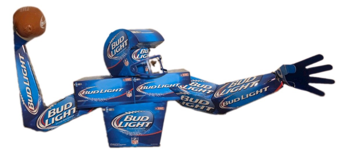 Cardboard Budlight Football Player Display NEW with inflatable football.