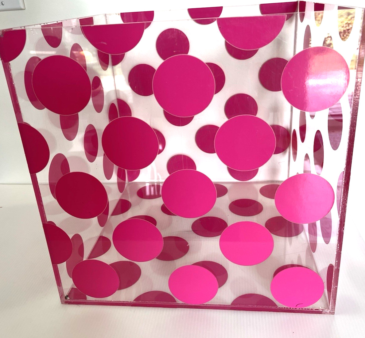 Clear Lucite Pink Dot VS Display Cube 14 x 14 x 14