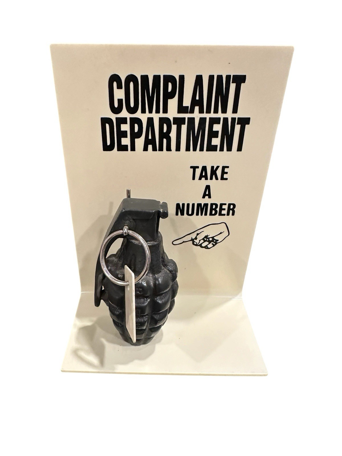Vtg Complaint Department Dummy Grenade Take A Number Counter Top Display Humor