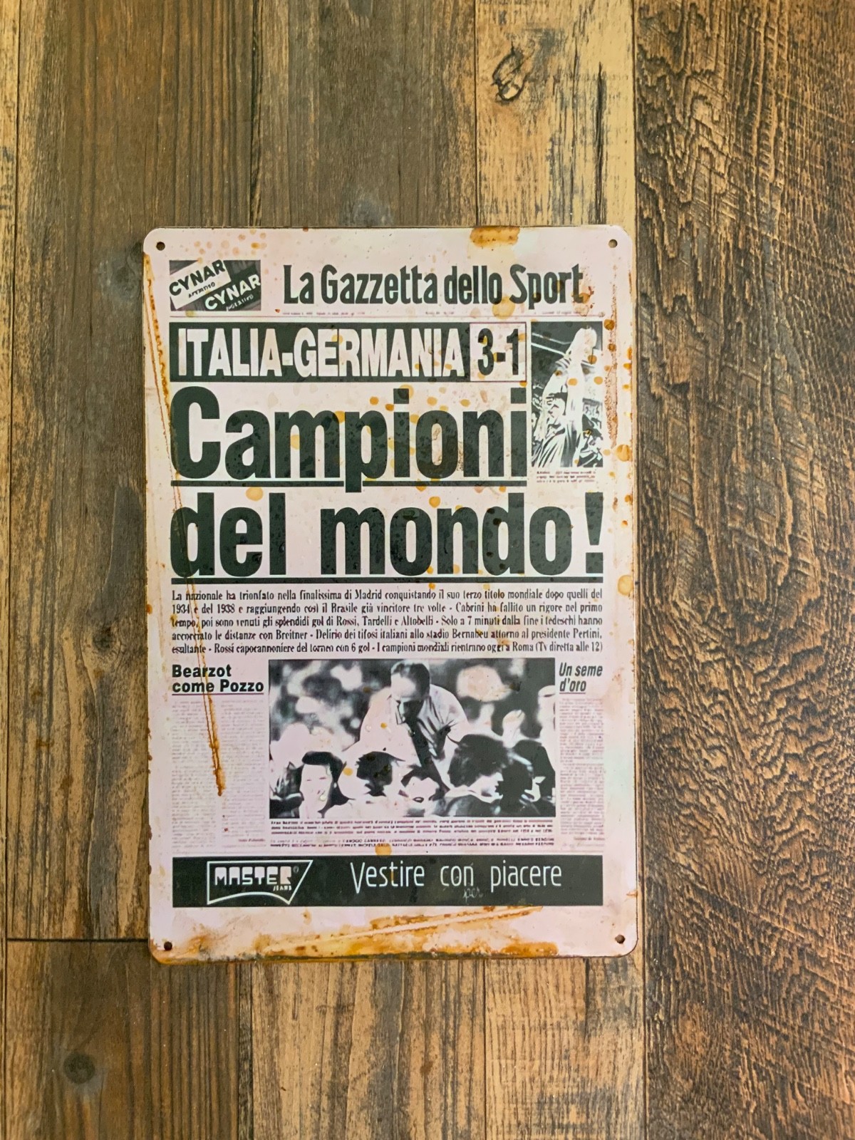 Metal sign La gazzetta dello Sport Italy-Germany 3-1 vintage 20×30 cm