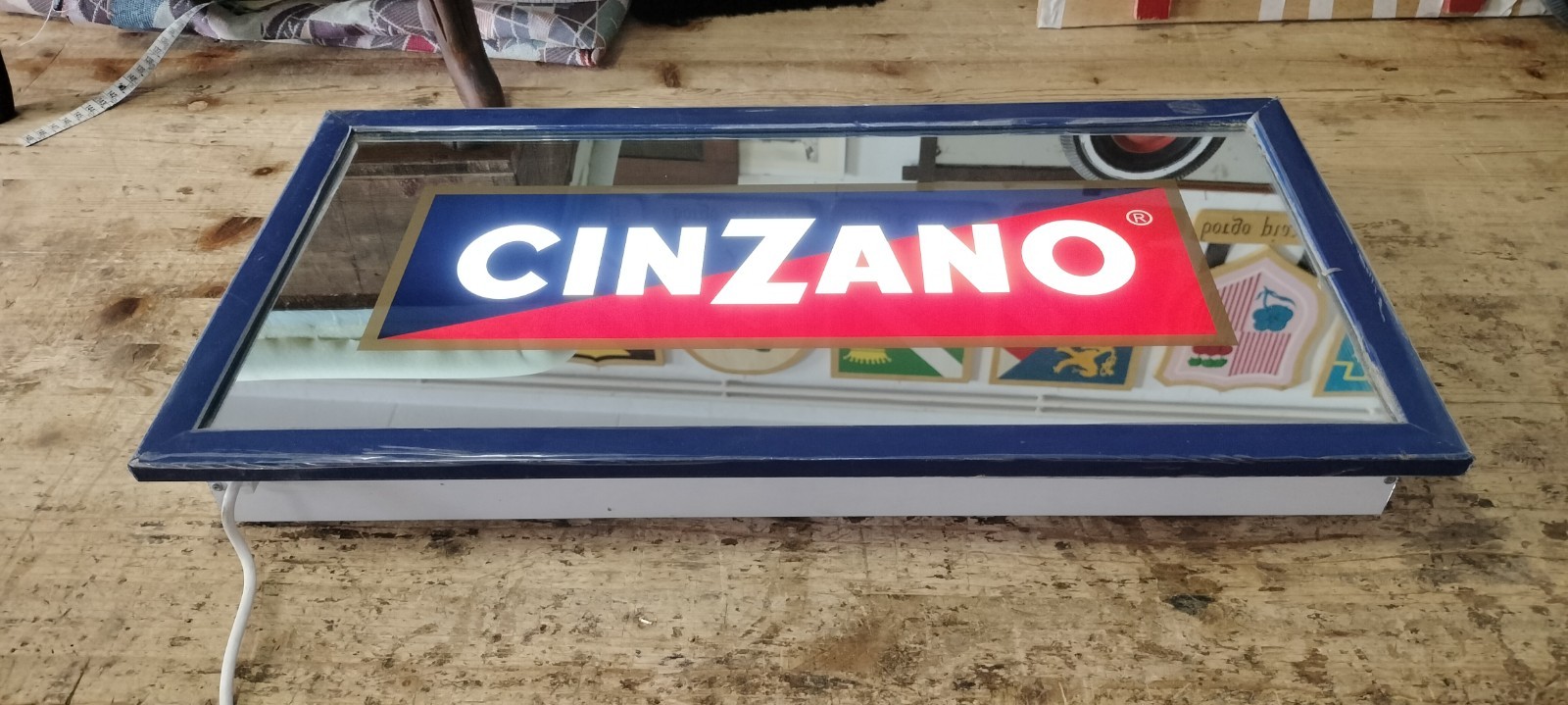 Mirror painting, table, luminous sign, advertising, Cinzano brand