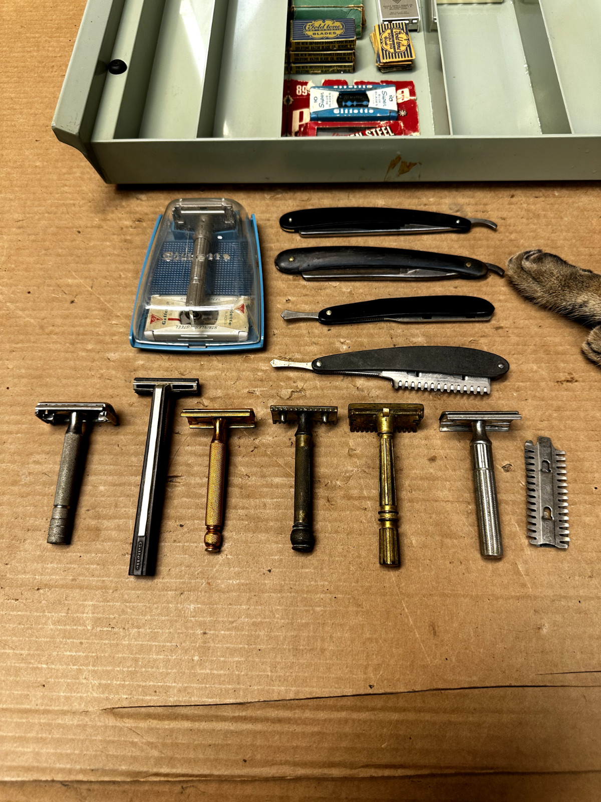 1950s Gillette Display Case W/ Shaving Razor Brush Collection Barber Shop Decor