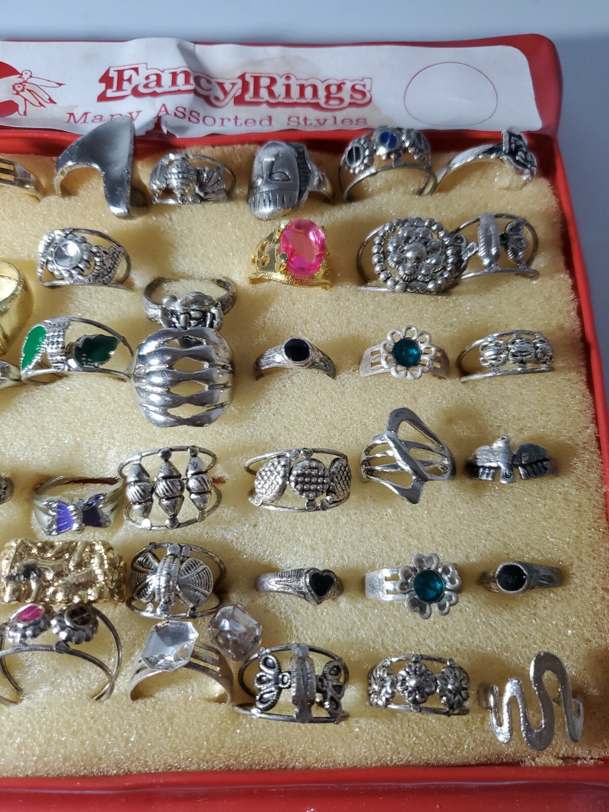 Vintage Assorted Fancy Rings Full Store Display Made in India RARE 48 RINGS
