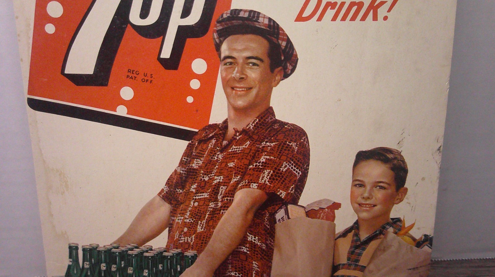 1951 7 Up advertising easel stand up grocery store display dad carrying case 10D