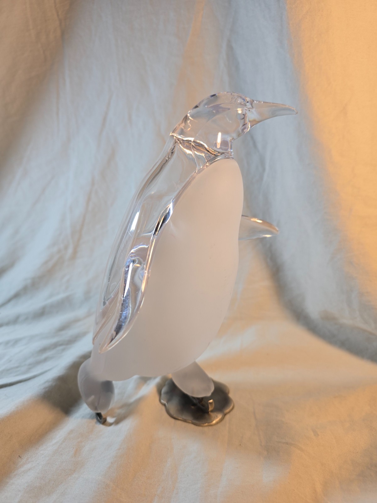 Lucite Penguin On Ice Skates MCM Clear & Frosted 8.5″T – Movie TV Prop- Vintage