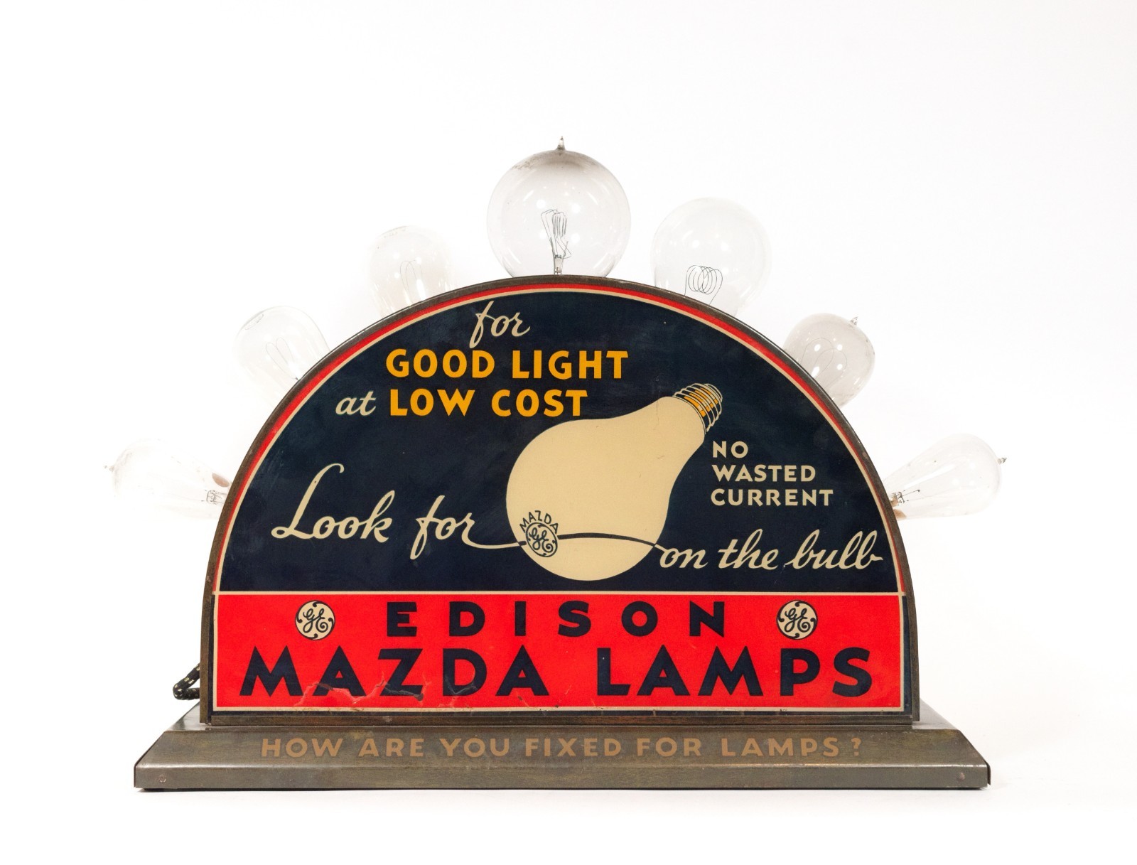 Large Antique Edison Mazda 2-Sided Glass Panel Dealer Lamp Display * Exceptional