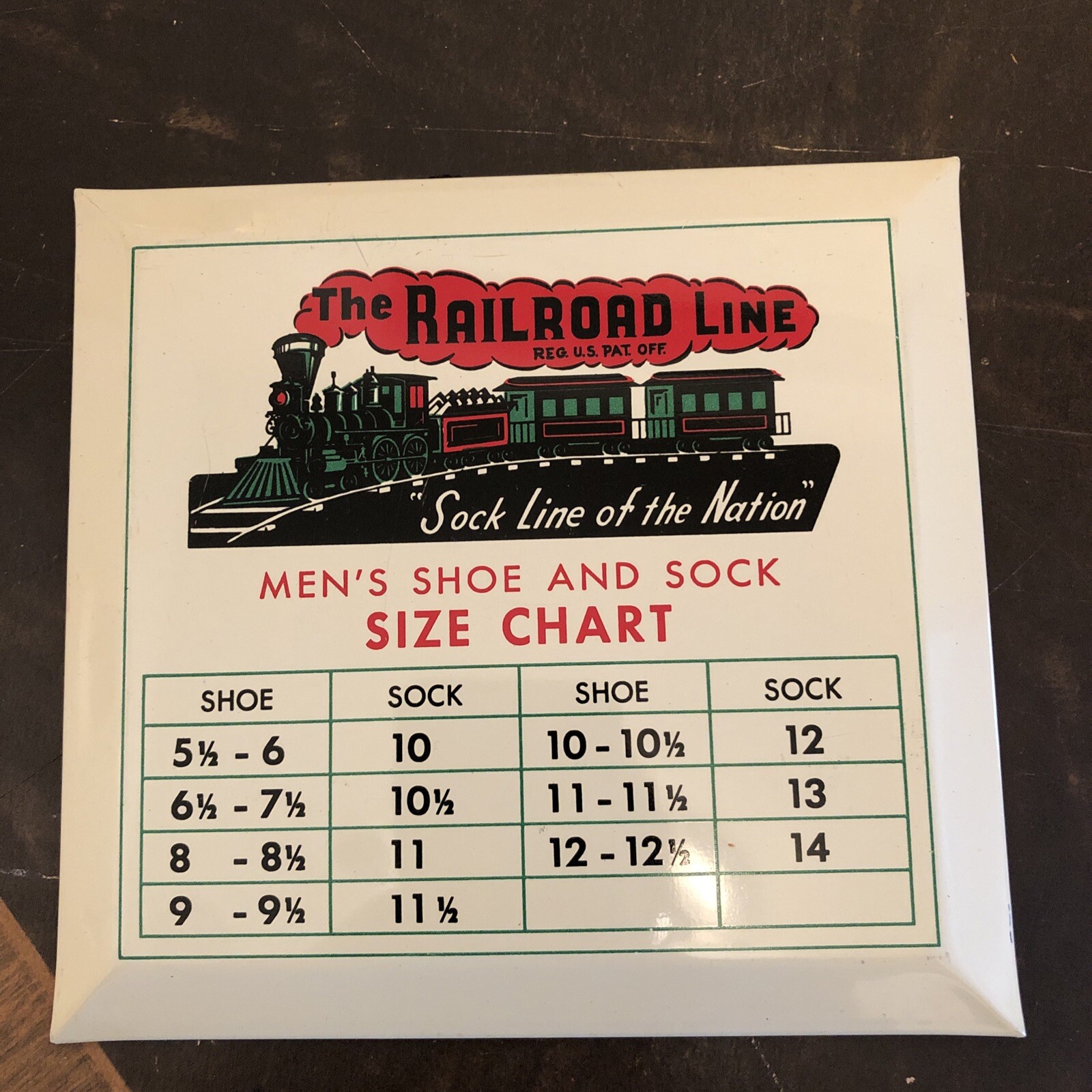 Vintage Railroad Lines Men’s Shoe Size Chart Metal/Tin Sign
