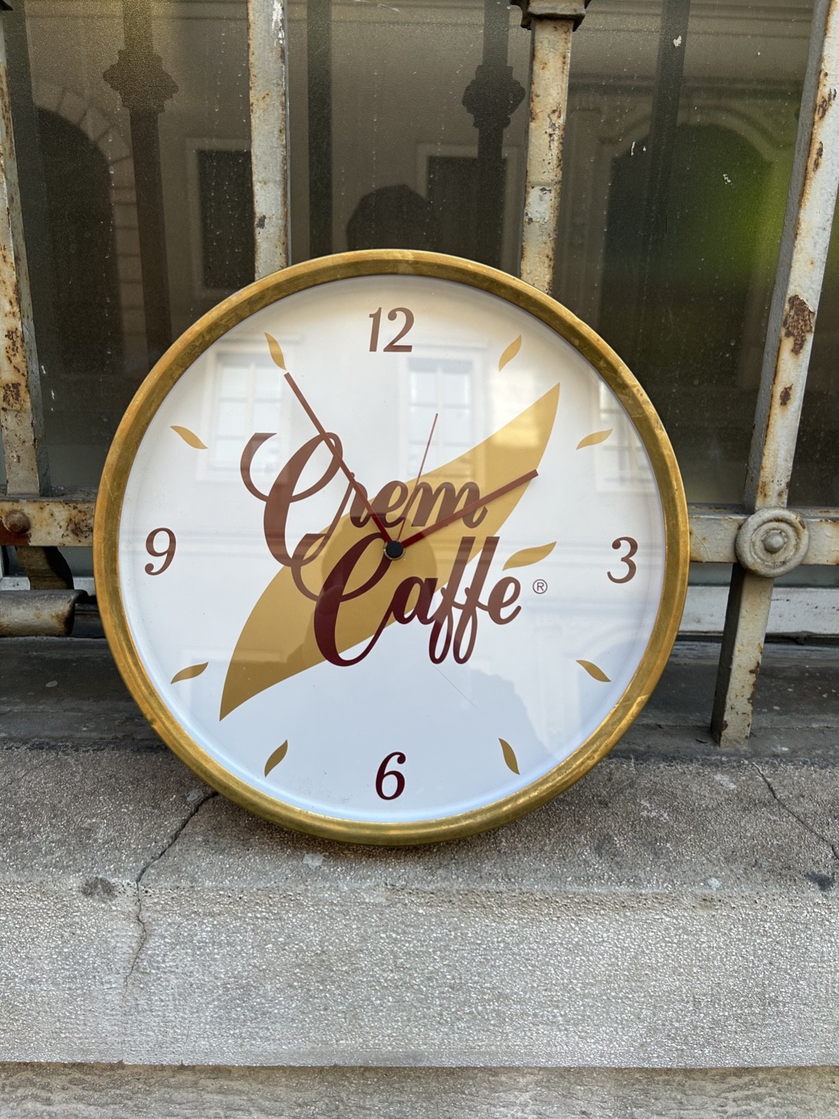 1960s/70s CREM COFFEE TRIESTE BRASS BODY WALL ADVERTISING CLOCK