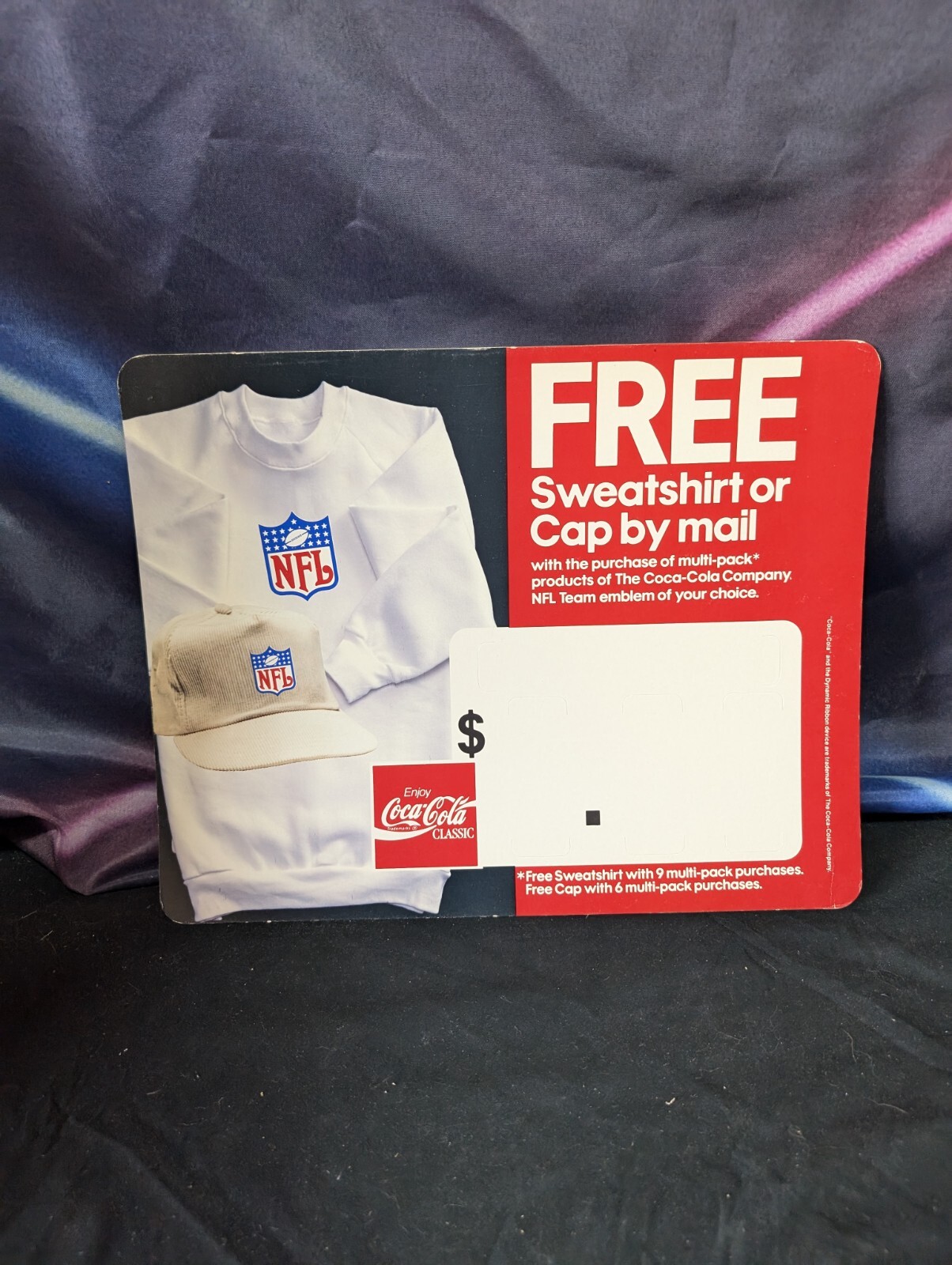 80s Coca-Cola NFL Free Shirt Hat 11 x 14 Grocery Store Convenience Sign Ad