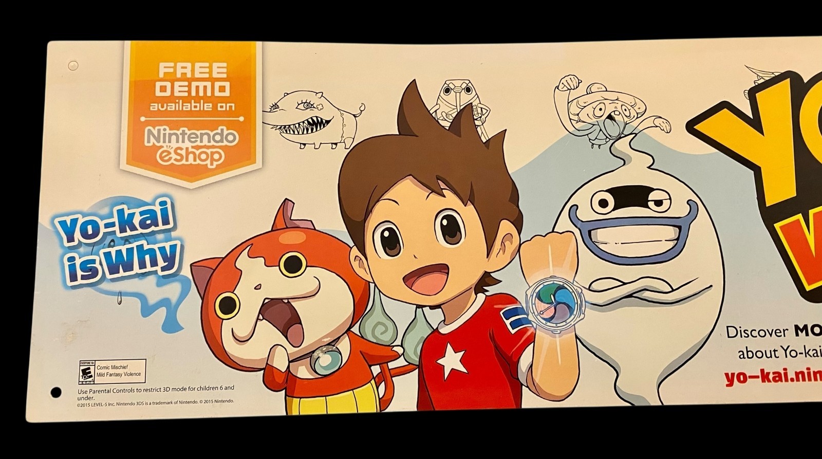 Nintendo 3DS Promo Store Display Sign Yo-Kai Watch 36″ x 7″