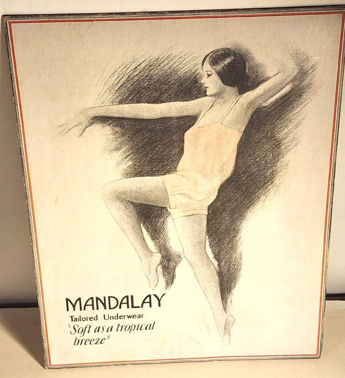 VINTAGE EASEL BACK COUNTER DISPLAY MANDALAY UNDERWEAR SCANTILY CLAD WOMAN