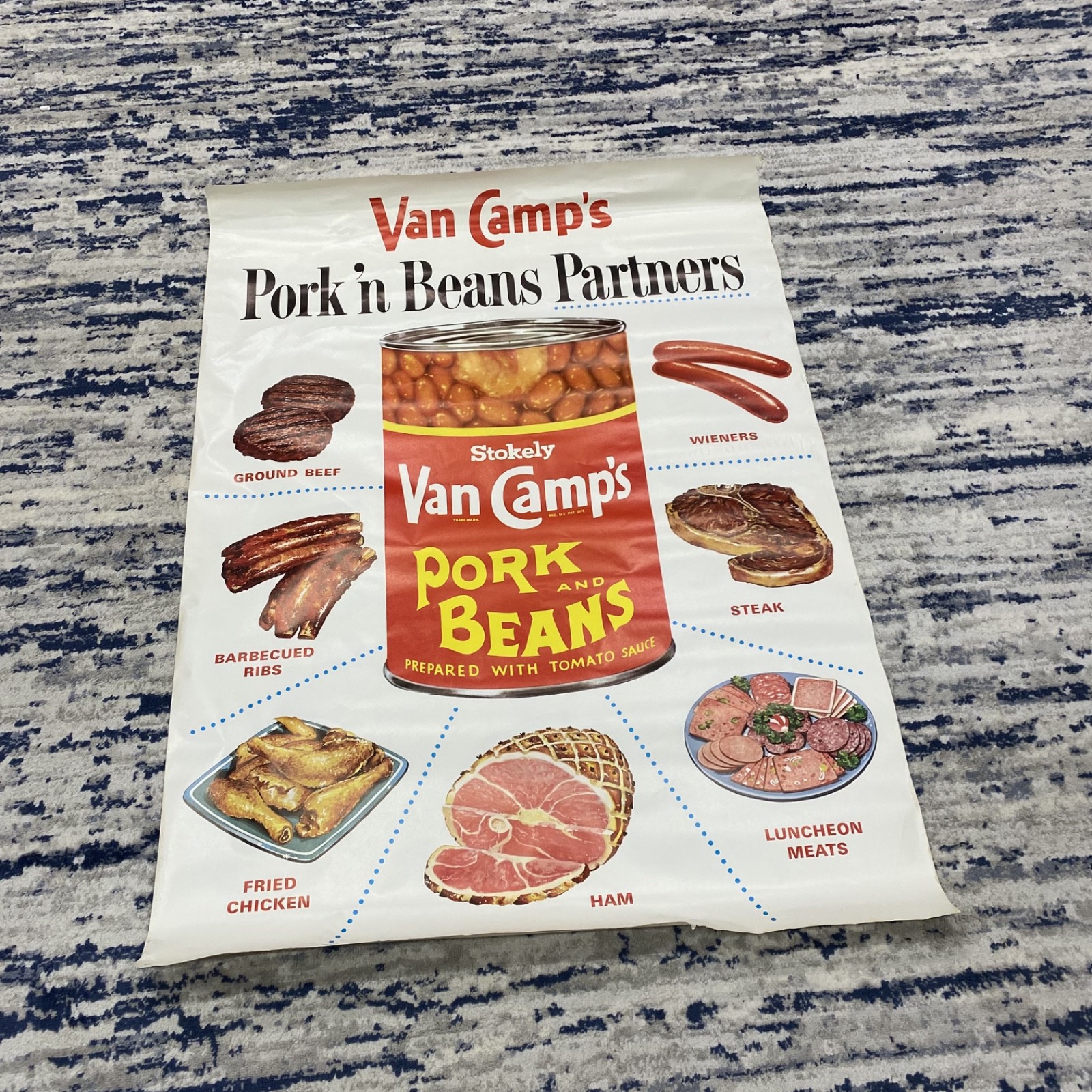 Vintage Grocery Store Advertising Display 58×42 Poster Van Camp’s Pork and Beans