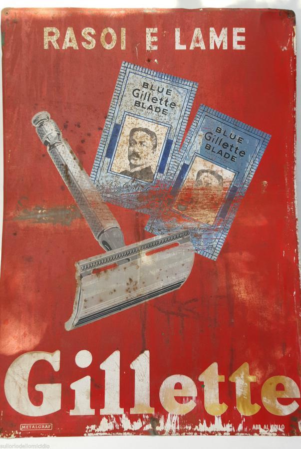 targa insegna pubblicitaria latta gillette 1950 metalgraf pubblicità vintage