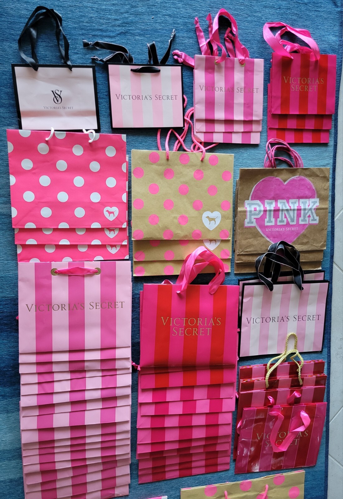 83 Victorias Secret Gift Boxes & Bags PINK Stripe Polka Dot Victoria’s 20 lb NEW