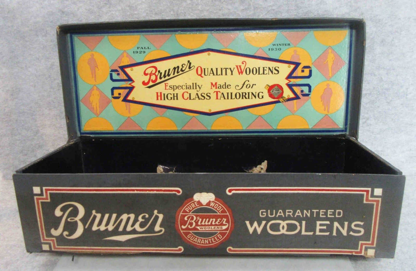 Vintage Bruner Woolens Country Store Display Salesman Sample Wool Fabric Box