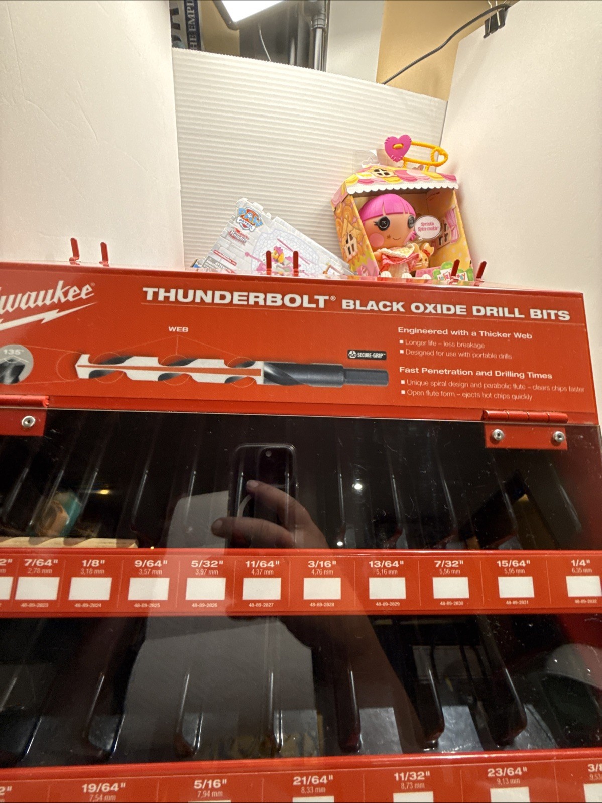 Milwaukee Thunderbolt, Black Oxide Drill Bit Store Display Cabinet Advertisement