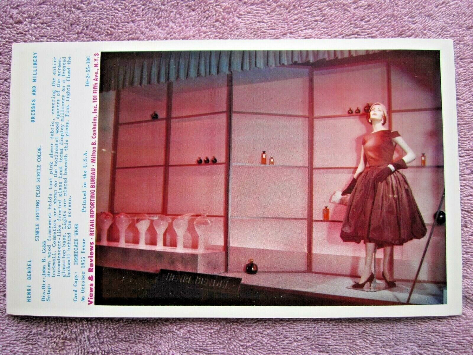 1955 HENRI BENDEL STORE WINDOW DISPLAY DRESSES & MILLINERY PHOTOGRAPH PRINT #244