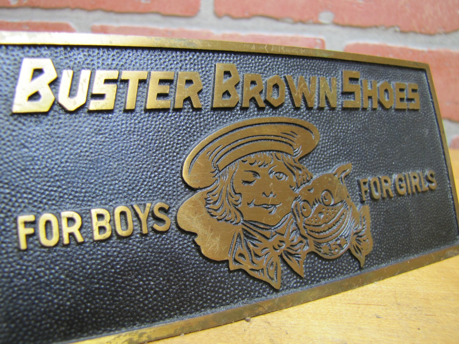 BUSTER BROWN SHOES FOR BOYS GIRLS c1930s Store Display Sign BOSTONIAN BRONZES