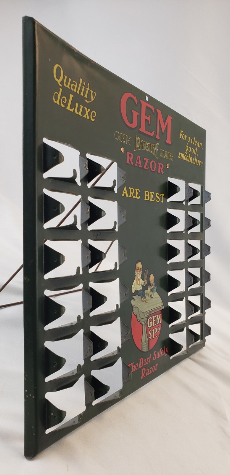 RARE Antique GEM Damaskeene Razor Blade Tin Advertising Store Sign Barber Shop
