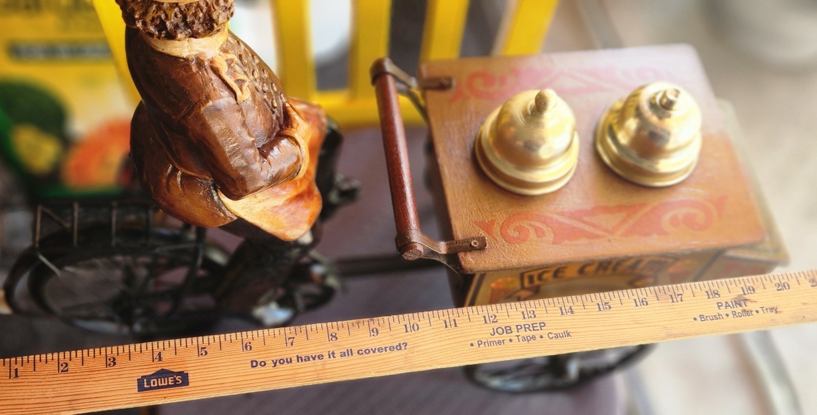 Rare HTF Metal & Wood Decorative Vintage Ice Cream 3 Wheel Bicycle n Cart+ Man