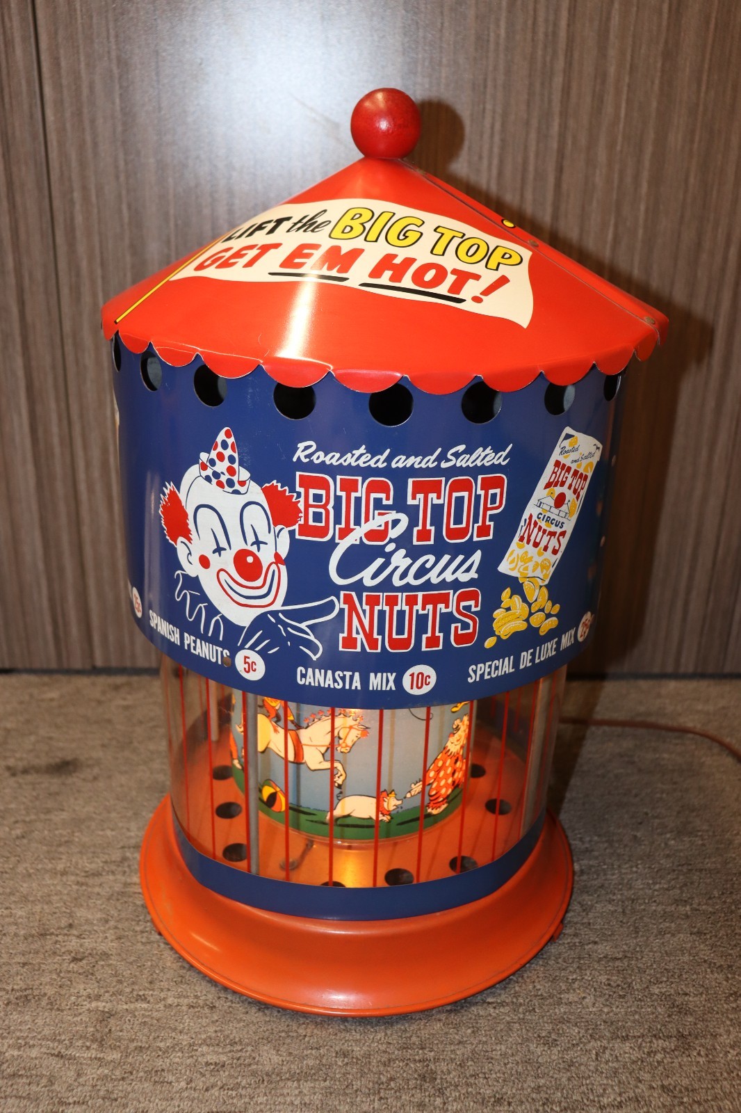 1940s–1950s Big Top Circus Nuts Countertop Warmer Advertising Display Clown