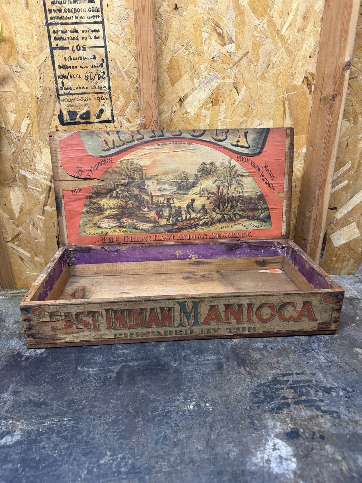 Antique East Indian Manioca Food Display Crate Vintage Country Store New York