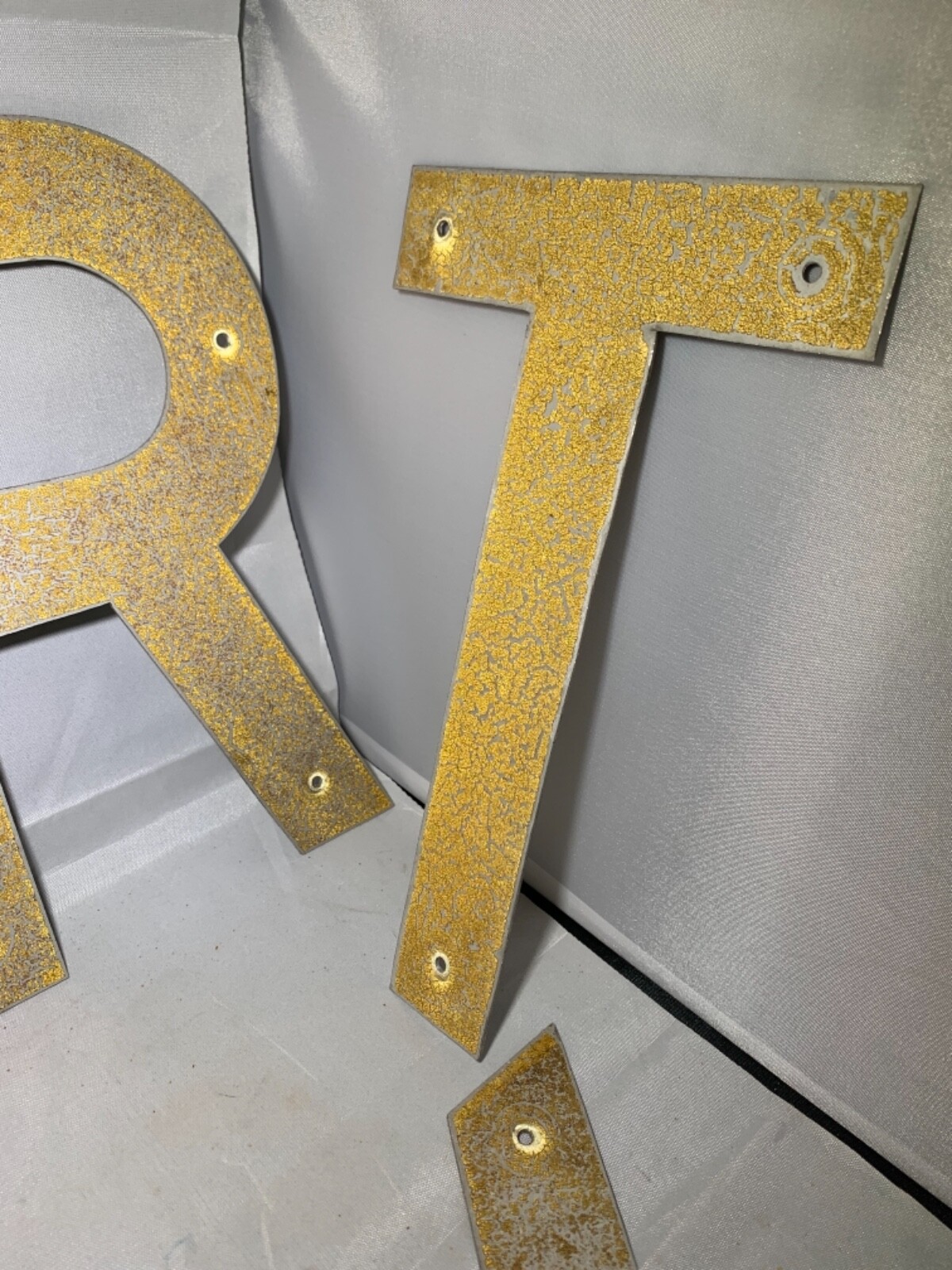 5 Vintage Advertising 8” tall store letters P A R T Y stainless painted letters