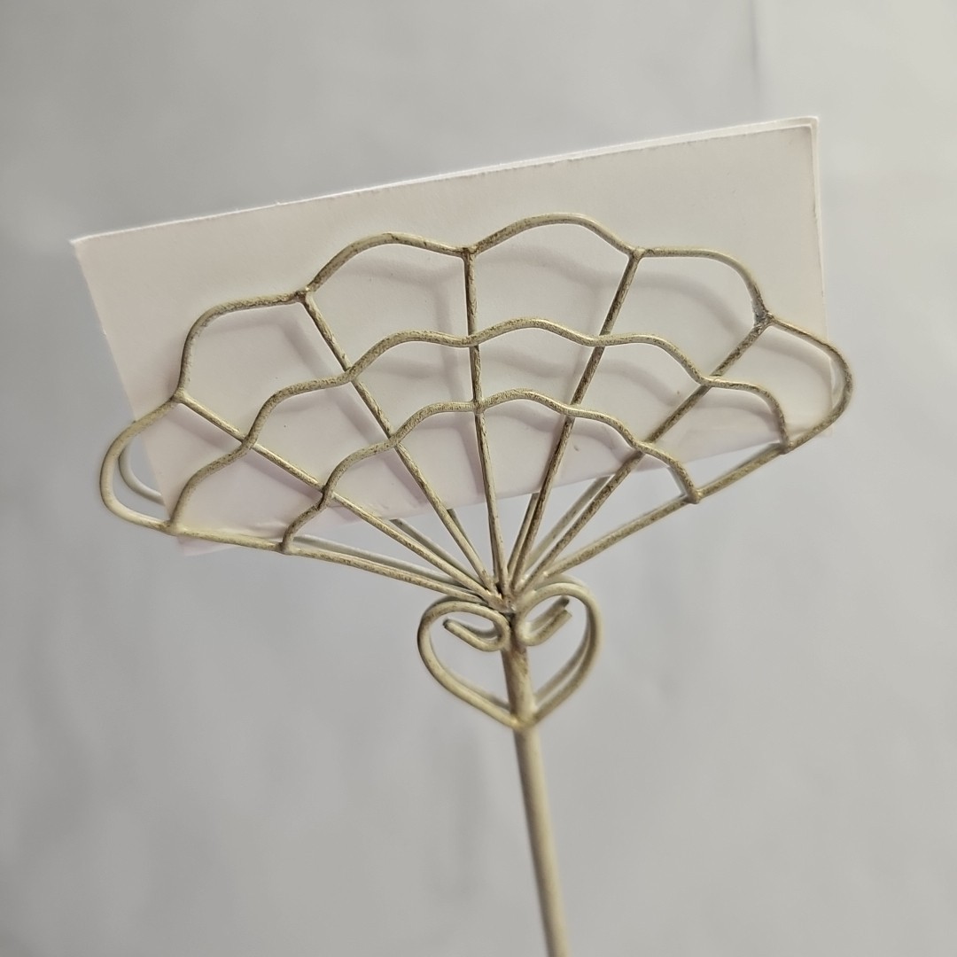 Wired Note Sign Display Stand 11″ Tall Beige Fan Shape Top