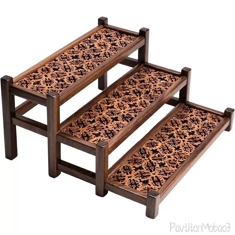 Valnut Wood Shell Display Rack Art Craft Stand Bonsai Vase Plant Pot Base Decor