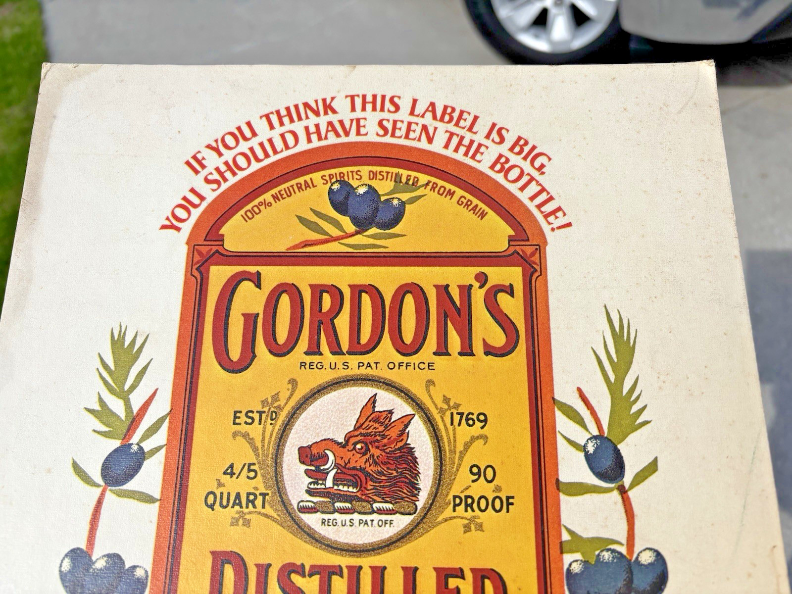 Vintage Gordon’s London Dry Gin Cardboard Easel Back Advertising Sign Display