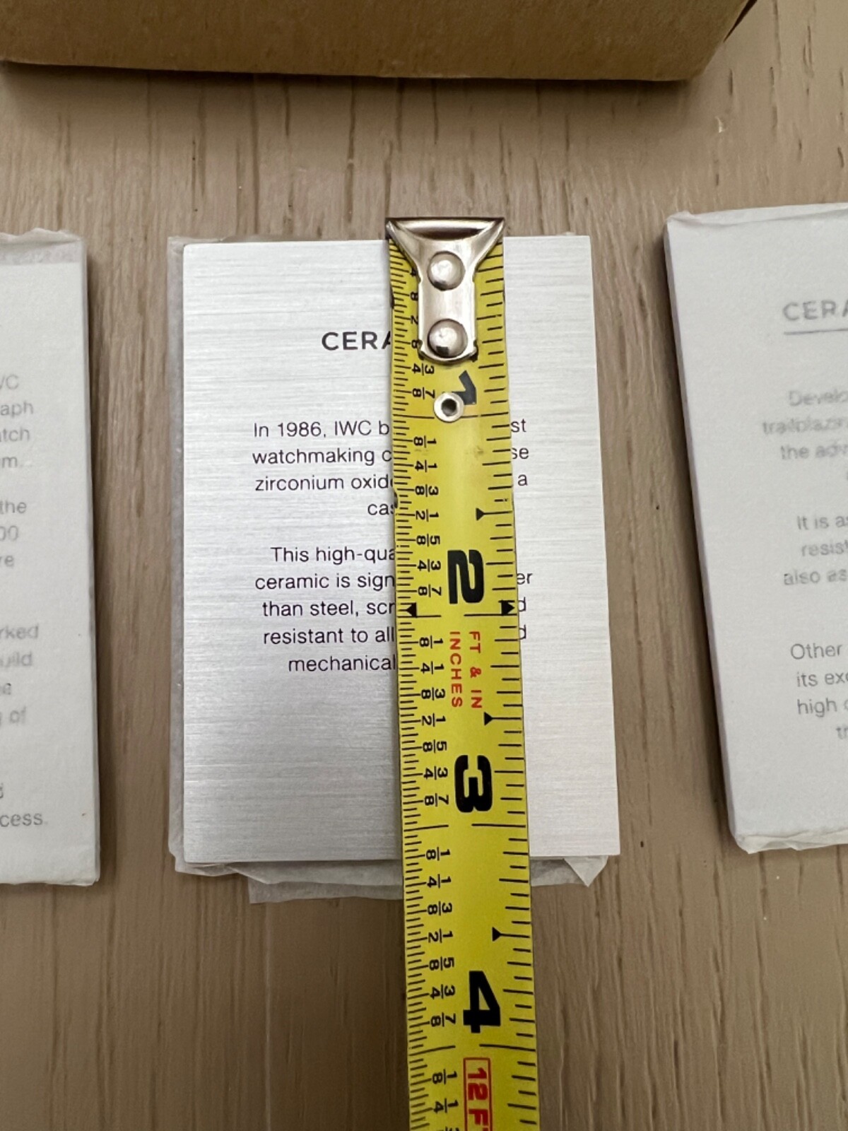 NEW IWC WATCH MATERIAL DESCRIPTIVE DEALER’S ALUMINUM DISPLAY SIGNS PLAQUES x 3