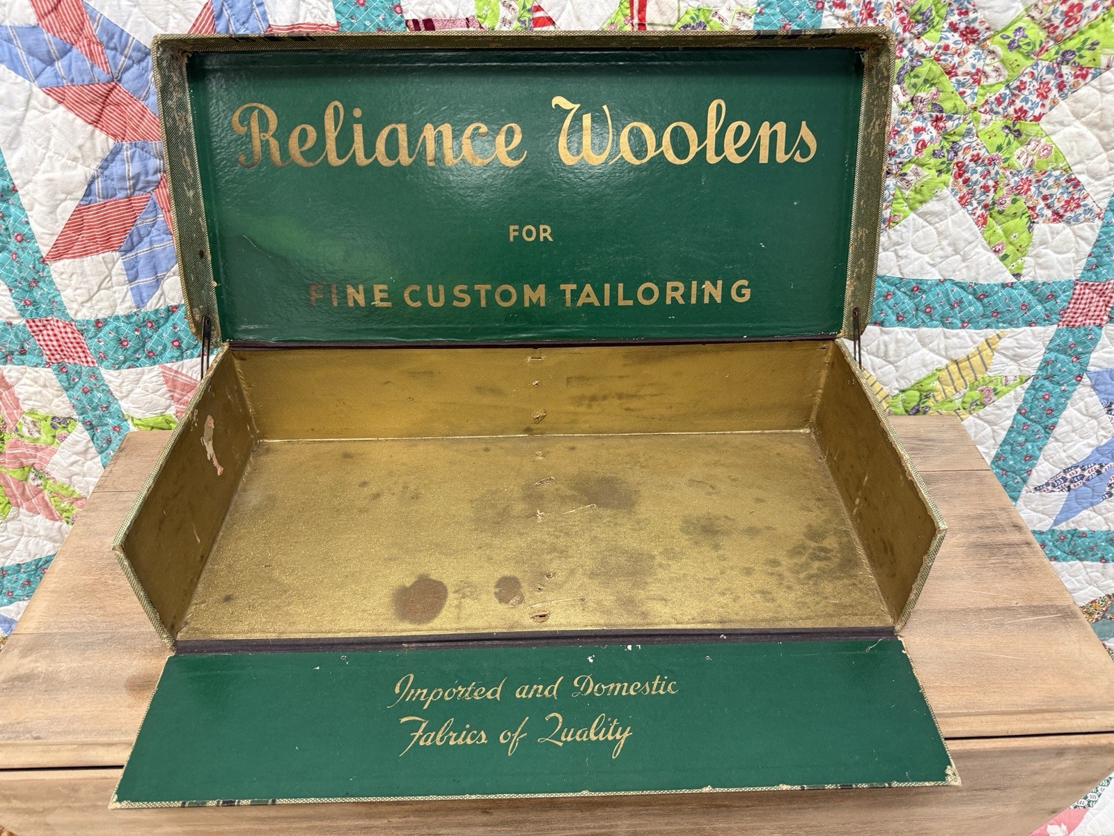 Vintage Reliance Woolens wool fabric advertising box