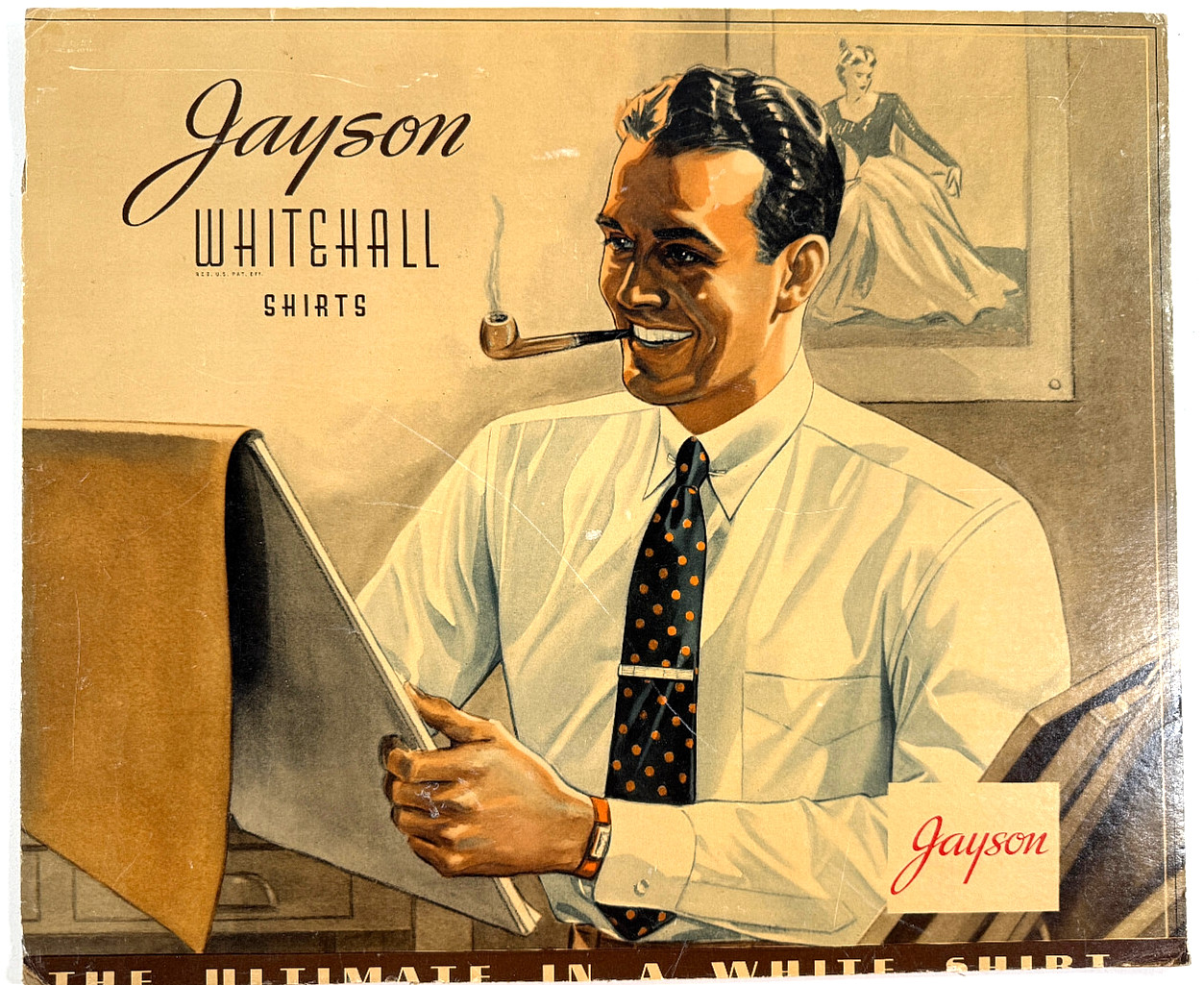 vtg 1940 Jayson Shirts Advertising Store Display SIgn whitehall advertising pipe