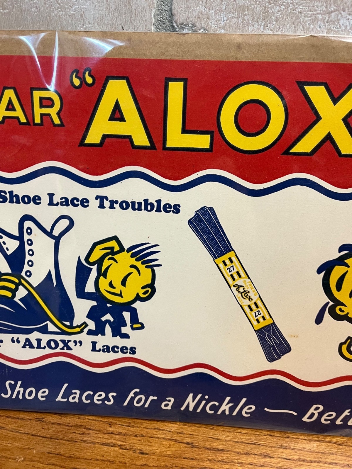 Vintage 1930s Wear Alox Shoe Laces Store Display Advertising Sign Cardstock Lith