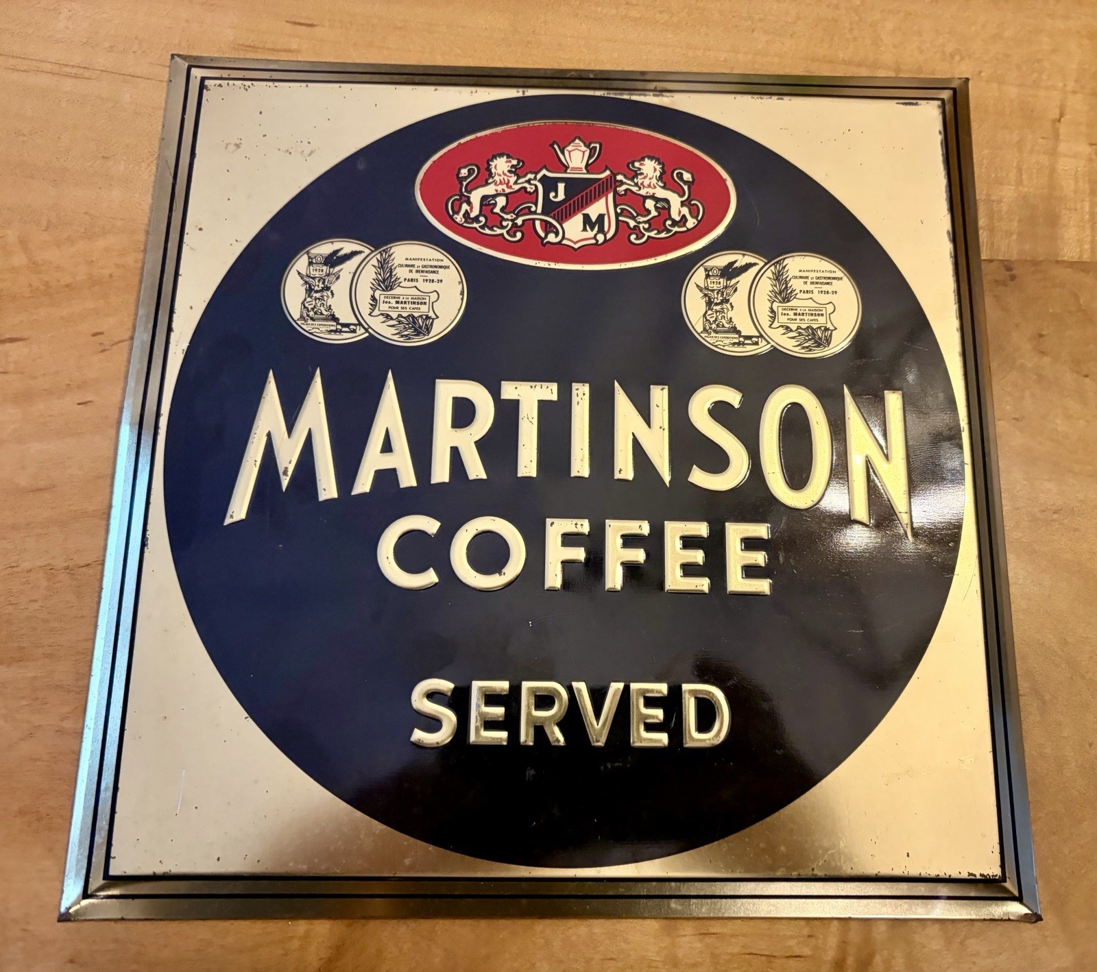 Vintage Martinson’s Coffee Served Metal Advertising Sign Store Display