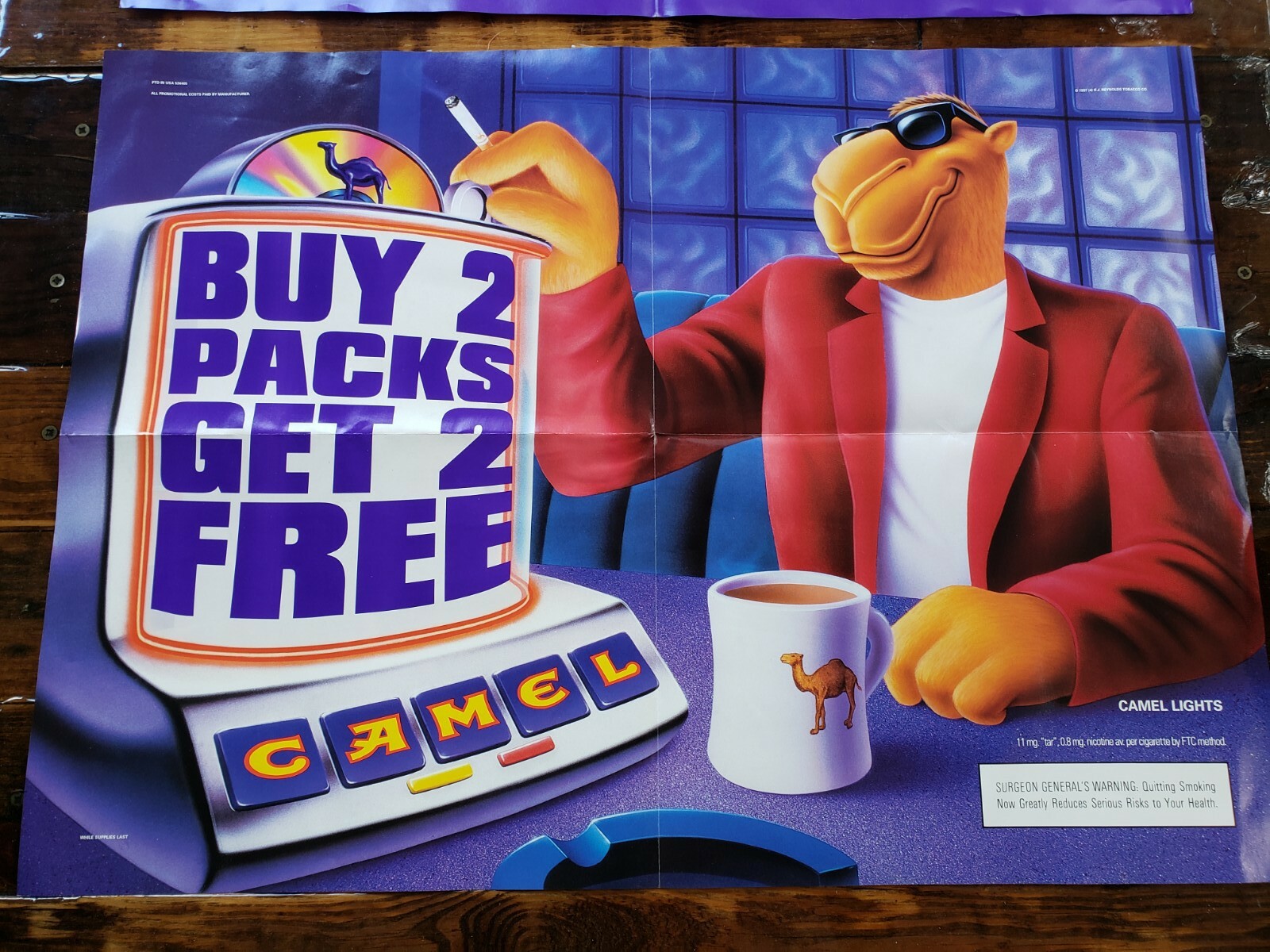 2 RARE Joe Camel Store Display Signs Posters Advertising Cigarette Tobacco