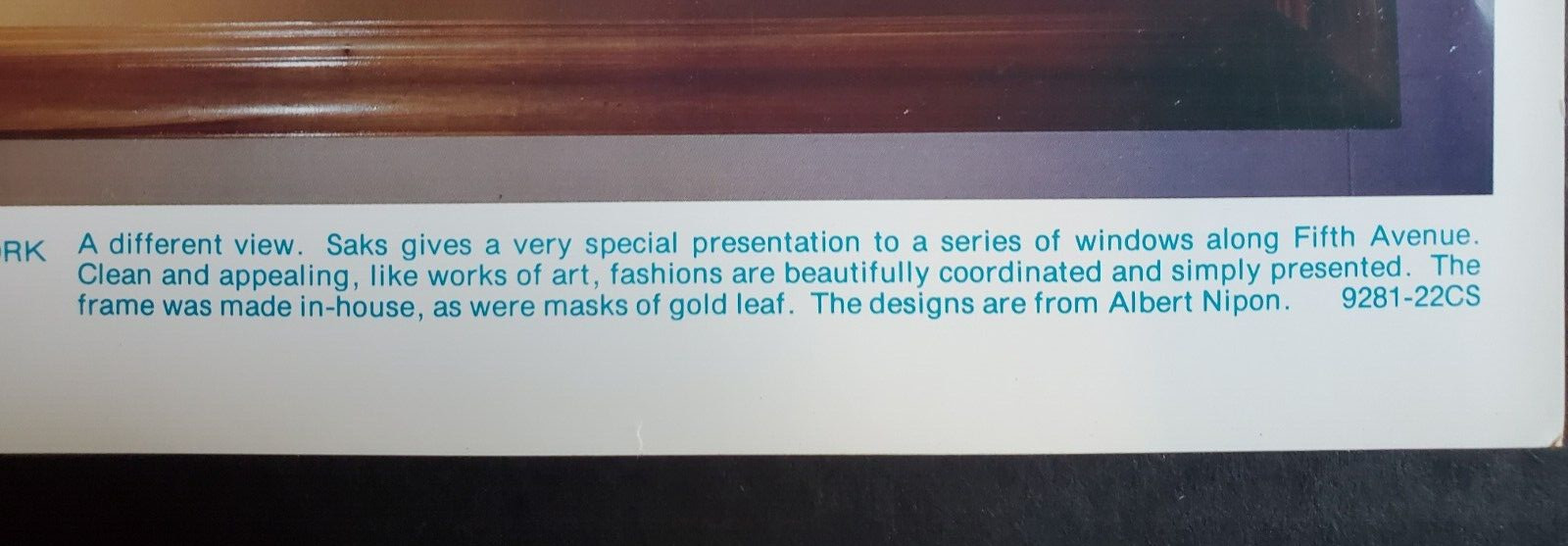 1980s SAKS FIFTH AVENUE, NEW YORK WINDOW DISPLAY PHOTO PRINT MASKS OF GOLD LEAF