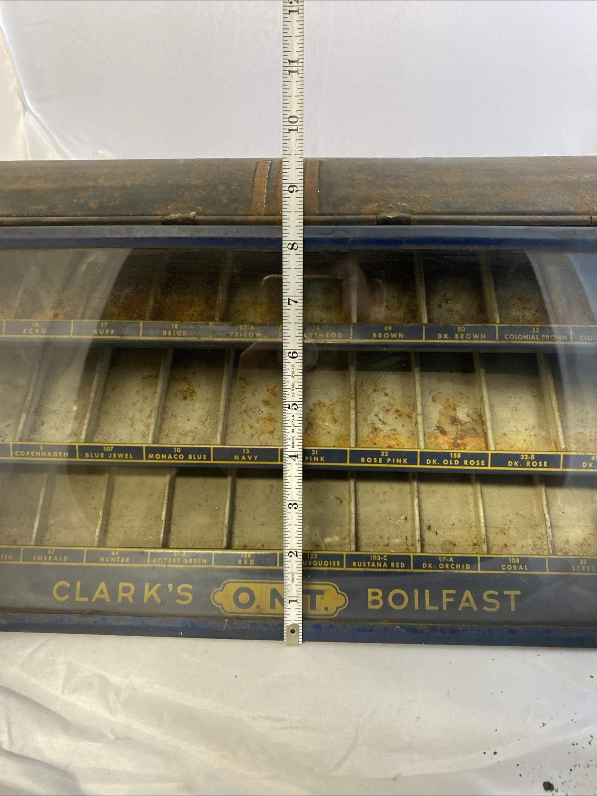 Vintage Clark’s O.N.T. Boilfast Thread Countertop Cabinet Lifting Glass Display