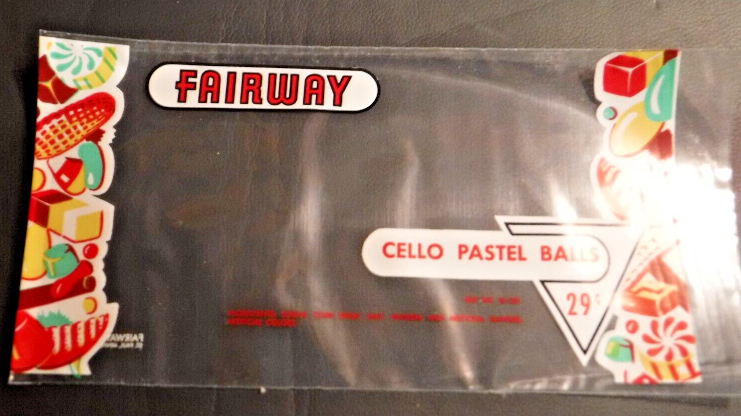 Vintage~FAIRWAY FOODS~PLASTIC TREAT BAG~MOVIE TV PROP~Display~Candy~Pastel Balls