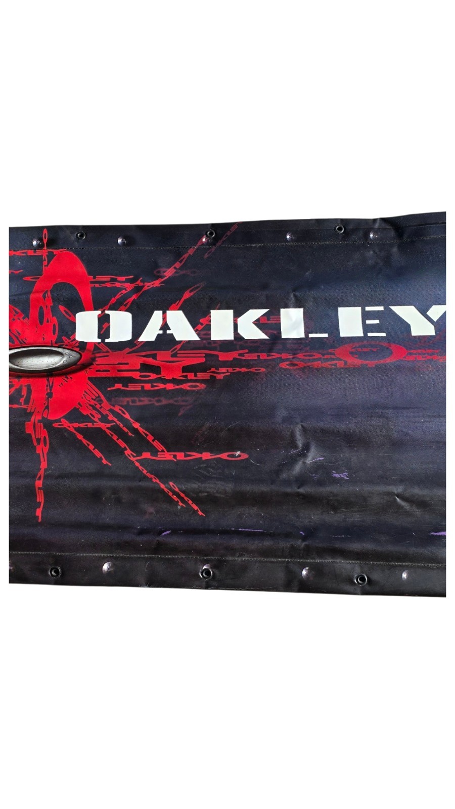 2004 Vinyl Oakley Advertising Banner Sign Two Sided Black & Red 39.75″ x 25.5″