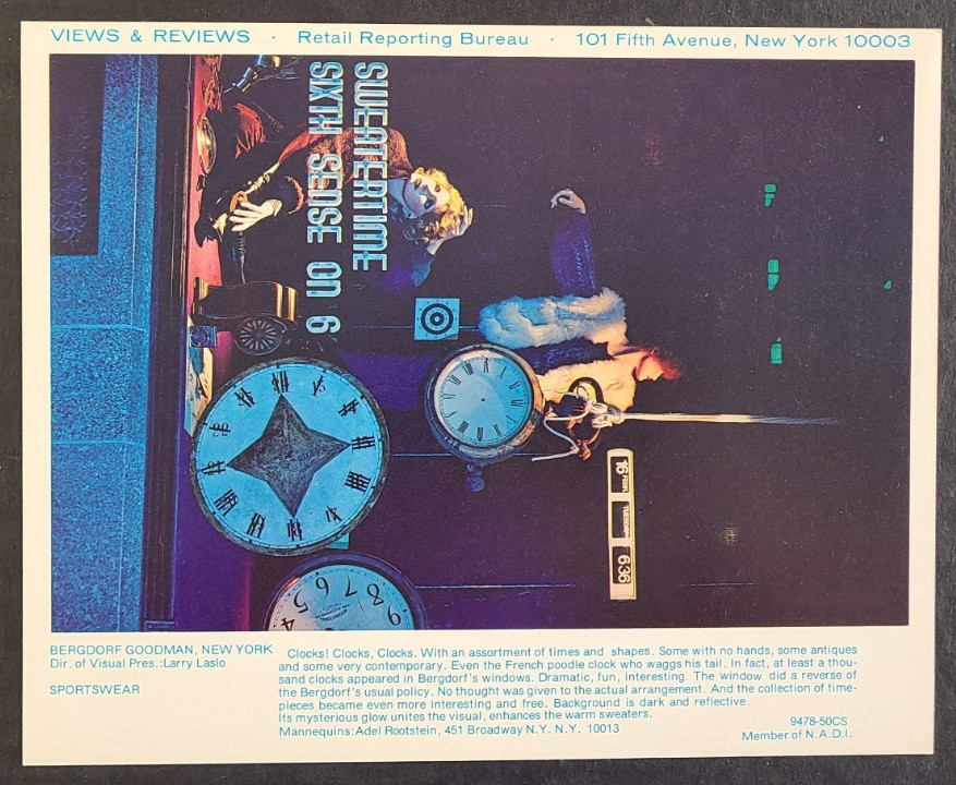 1978 BERGDORF GOODMAN, NY WINDOW DISPLAY PHOTO PRINT CLOCKS CLOCKS CLOCKS