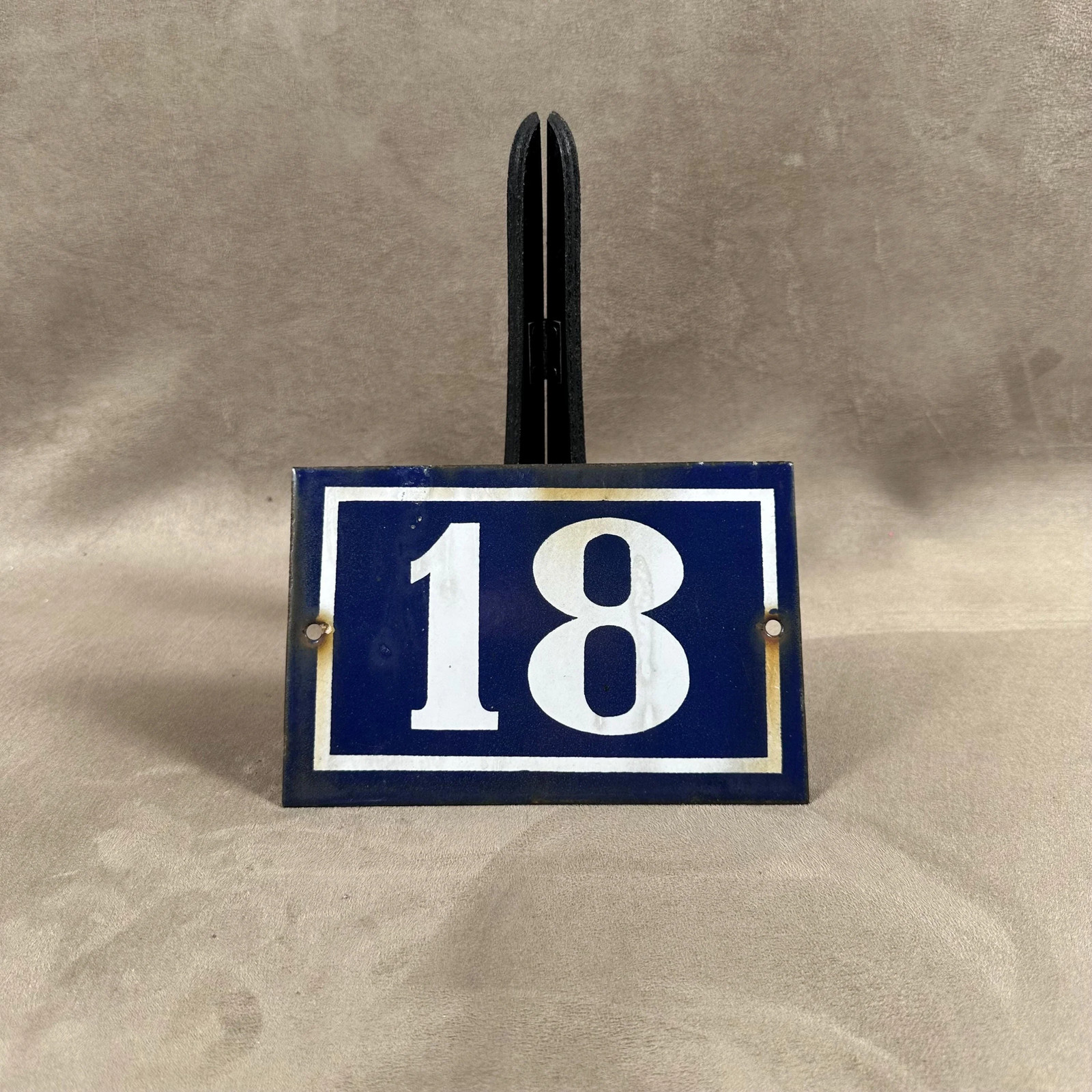 RARE French City Street Plaque Number 18 Enameled Sheet France Vintage 1950s