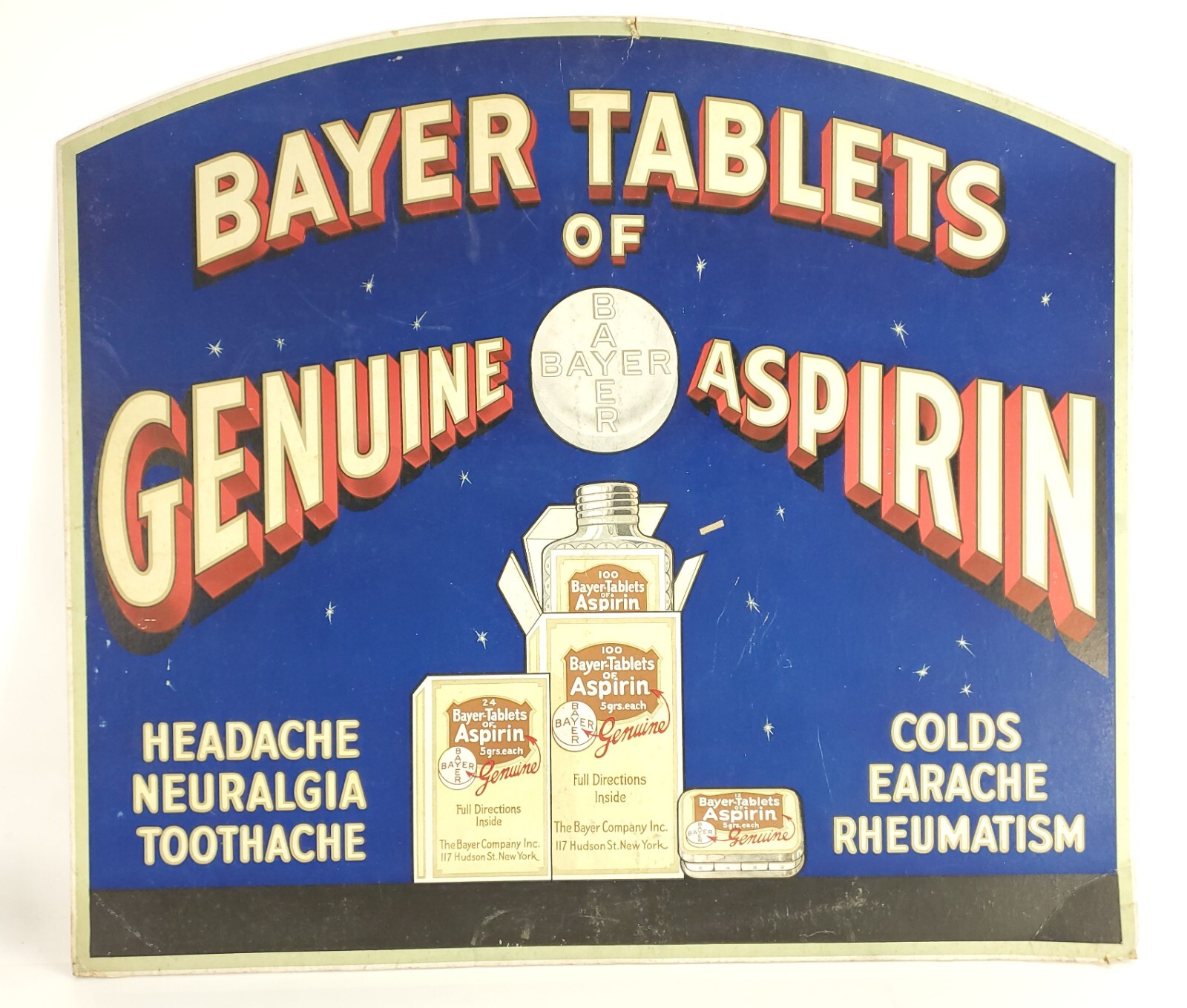 Large Antique Original Genuine Bayer Aspirin Lithograph Store Display