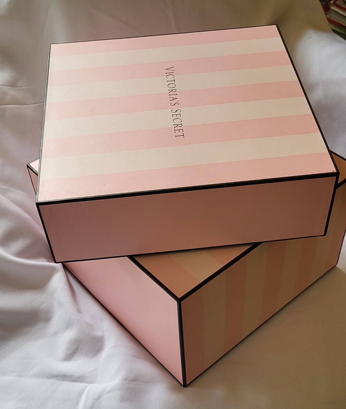 Victoria’s Secret Sqare Display Boxes 2 Boxes Pink Striped 13x13x8 & 13x13x4