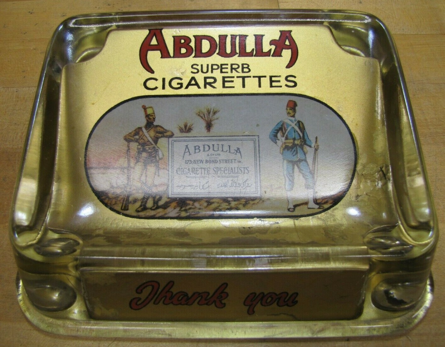 ABDULLA CIGARETTES Old Tobacco Ad ROG Glass Change Receiver Tray Cigar Sign Card