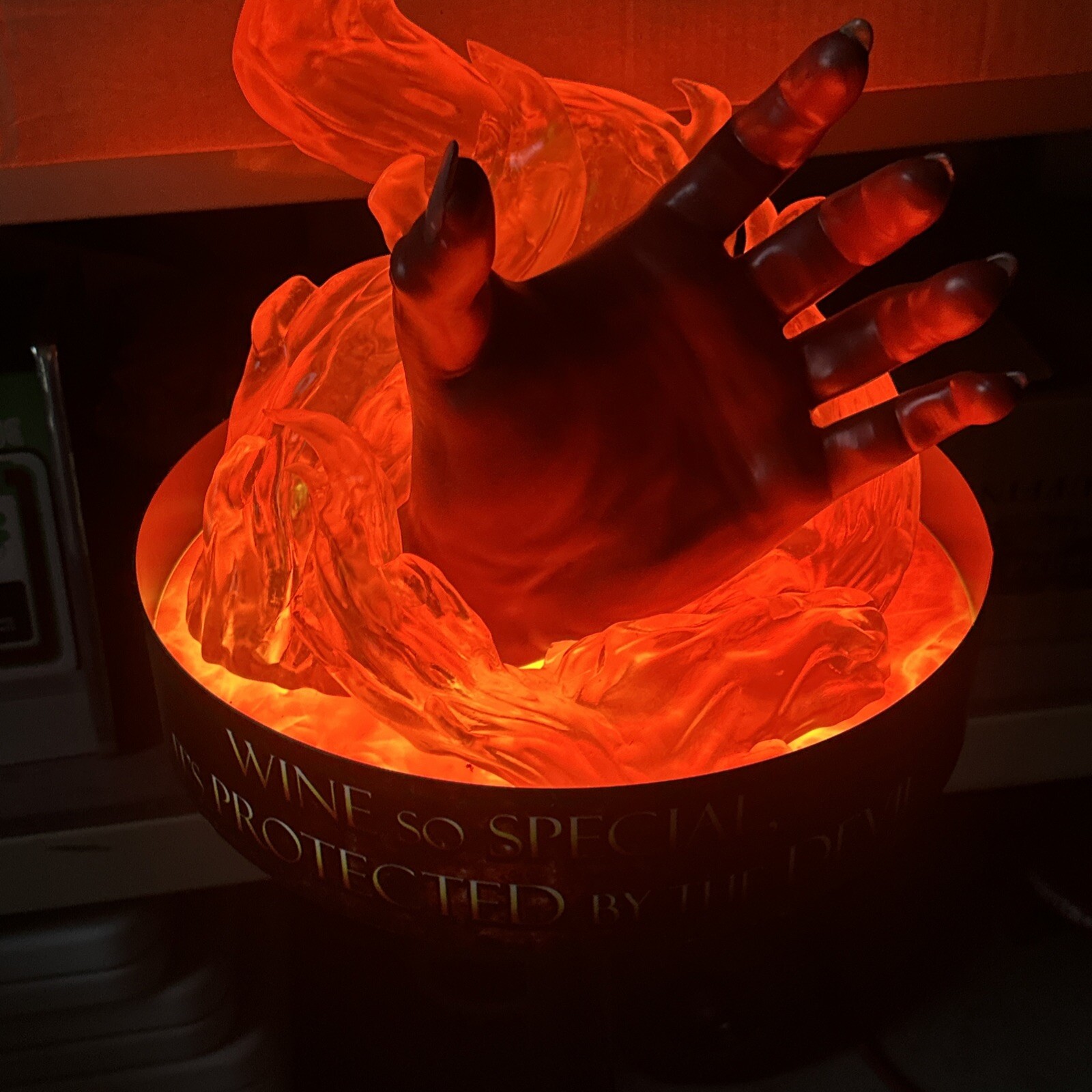 DEVILS HAND WINE LIGHT UP LED DISPLAY “WINE SO SPECIAL PROTECTED BY THE DEVIL”