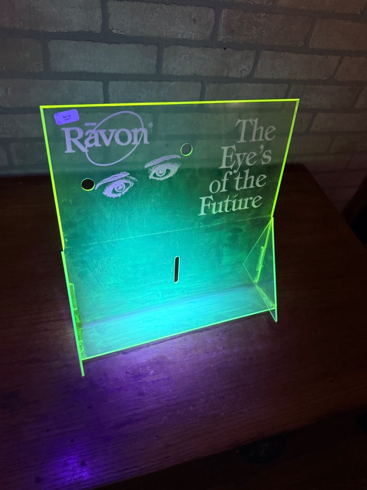Vintage Ravon Neon Green Sunglasses Plastic Store Display Rack Shelf UV GLOWS!