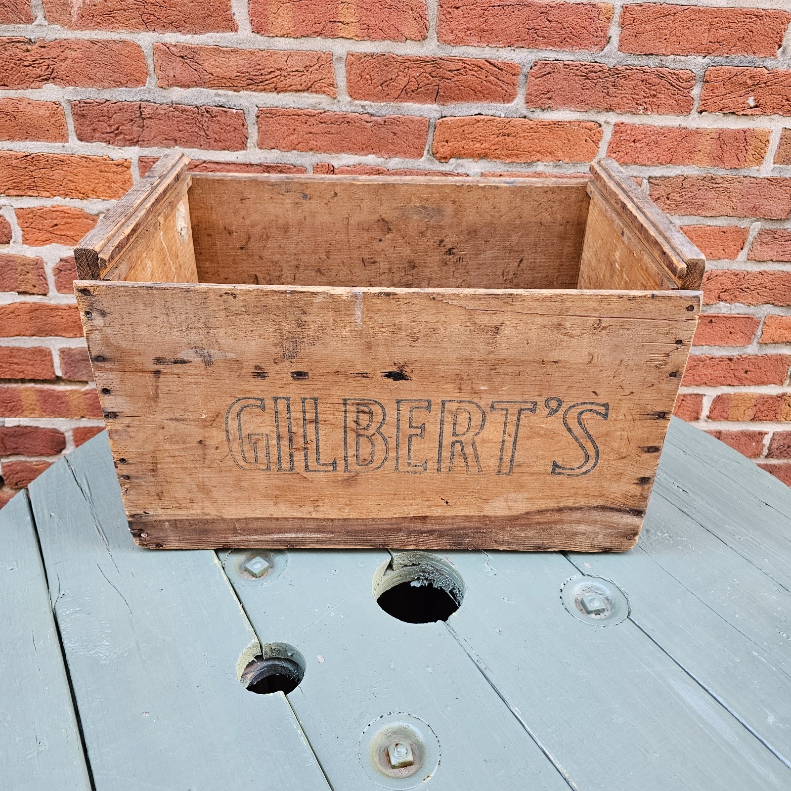 Vintage Gilbert’s Wooden Storage Crate Box Advertising Display 18x12x11