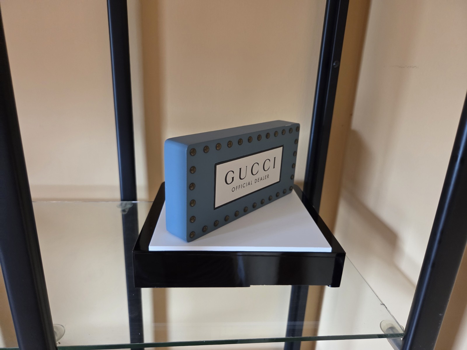GUCCI OFFICIAL DEALER SUNGLASSES EYEGLASSES LOGO DISPLAY PLAGUE SIGN BLUE &WHITE